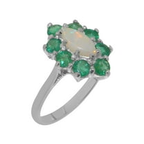 LBG British Made 925 Sterling Silver Natural Opal & Emerald Womens Statement Ring - 33 size options - Size 10