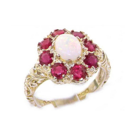 LBG British Made 925 Sterling Silver Natural Opal & Ruby Womens Statement Ring - 33 size options - Size 11.5