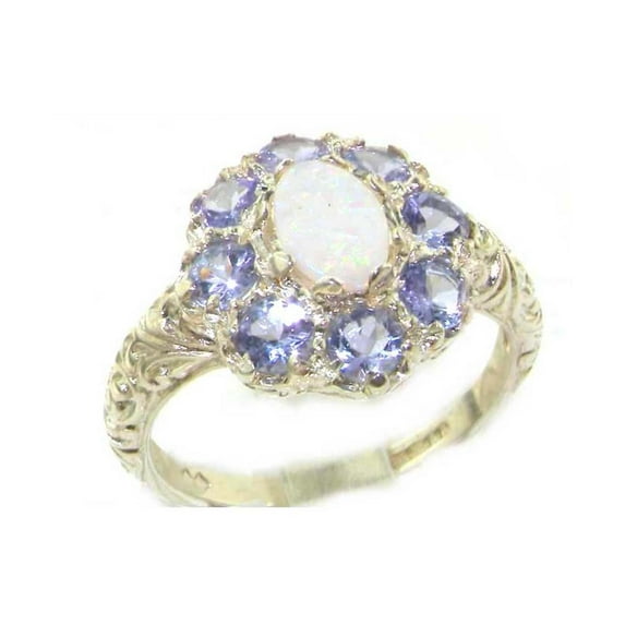 LBG British Made 925 Sterling Silver Natural Opal & Tanzanite Womens Promise Ring - 33 size options - Size 4.5