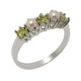 thumbnail image 1 of LBG British Made 925 Sterling Silver Natural Peridot & Cultured Pearl Womens Eternity Ring - 33 size options - Size 4, 1 of 7