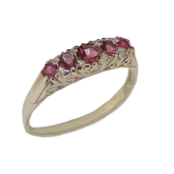 LBG British Made 925 Sterling Silver Natural Pink Tourmaline Womens Band Ring - Size 6 - 33 size options