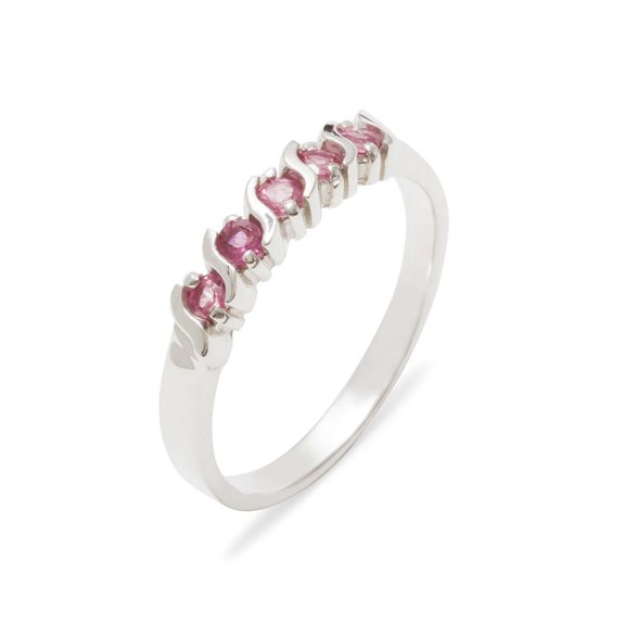 LBG British Made 925 Sterling Silver Natural Pink Tourmaline Womens Eternity Ring - 33 size options - Sizes 4 to 12 Available