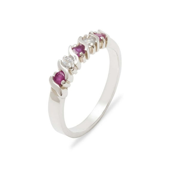 LBG British Made 925 Sterling Silver Natural Ruby & Diamond Womens Eternity Ring - 33 size options - Sizes 4 to 12 Available