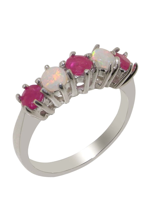 LBG British Made 925 Sterling Silver Natural Ruby & Opal Ladies Eternity Ring - 33 size options - Size 10