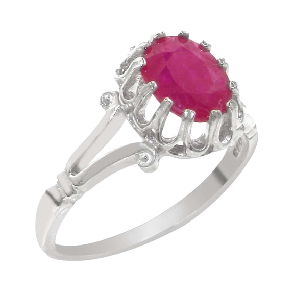 LBG British Made 925 Sterling Silver Natural Ruby Womens Engagement Ring - 33 size options - Size 10