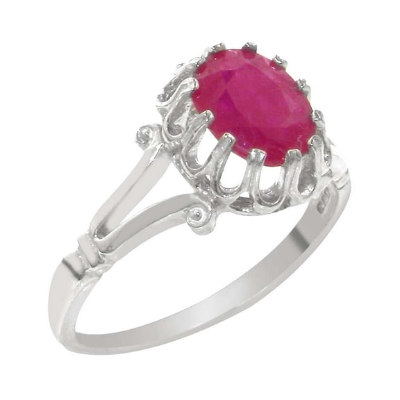 LBG British Made 925 Sterling Silver Natural Ruby Womens Promise Ring - 33 size options - Size 4.75