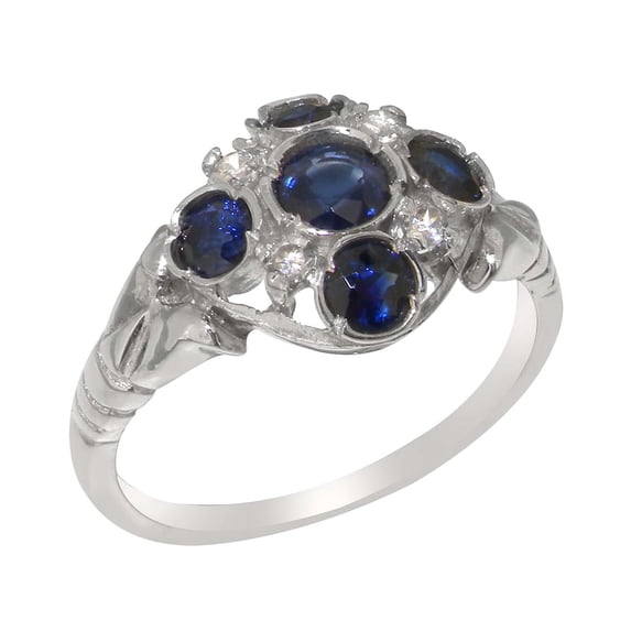 LBG British Made 925 Sterling Silver Natural Sapphire & Cubic Zirconia Womens Promise Ring - 33 size options - Size 4.5