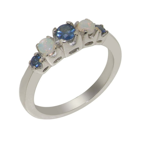 LBG British Made 925 Sterling Silver Natural Sapphire & Opal Womens band Ring - 33 size options - Size 10
