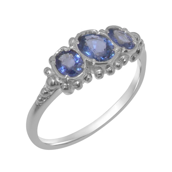 LBG British Made 925 Sterling Silver Natural Sapphire Womens Promise Ring - 33 size options - Size 7