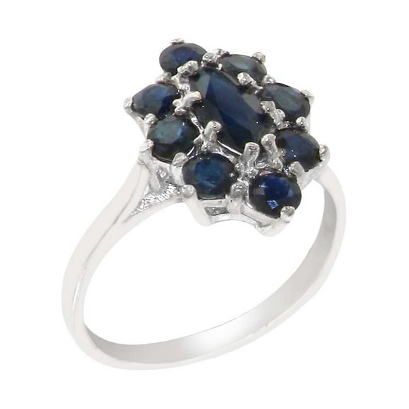LBG British Made 925 Sterling Silver Natural Sapphire Womens Statement Ring - 33 size options - Size 7