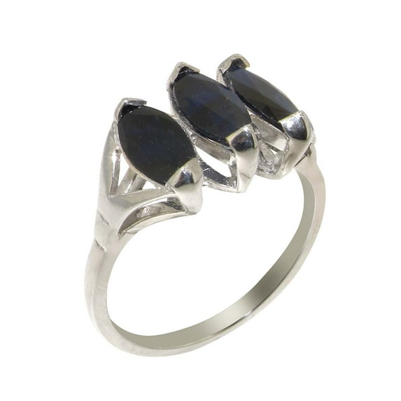 LBG British Made 925 Sterling Silver Natural Sapphire Womens Trilogy Ring - 33 size options - Size 11.25
