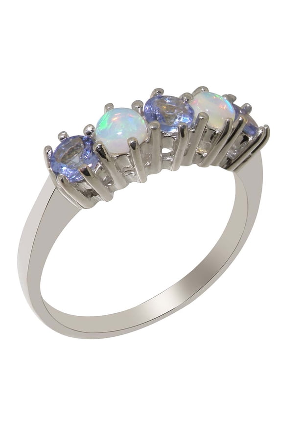 LBG British Made 925 Sterling Silver Natural Tanzanite & Opal October Birthstone Womens Anniversary Ring - 33 size options - Size 12