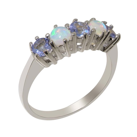 LBG British Made 925 Sterling Silver Natural Tanzanite & Opal Womens Anniversary Ring - 33 size options - Size 10.25
