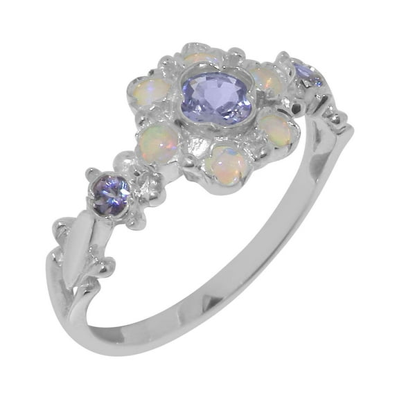 LBG British Made 925 Sterling Silver Natural Tanzanite & Opal Womens Anniversary Ring - 33 size options - Size 11.5