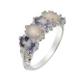 thumbnail image 1 of LBG British Made 925 Sterling Silver Natural Tanzanite & Opal Womens Eternity Ring - 33 size options - Size 5.75, 1 of 7