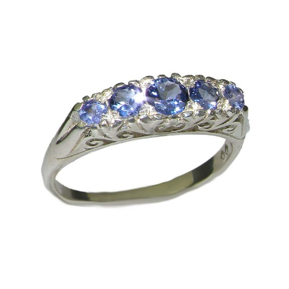 LBG British Made 925 Sterling Silver Natural Tanzanite Womens Band Ring - Size 10 - 33 size options