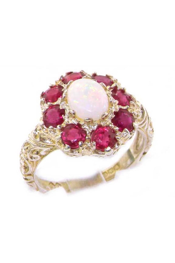 LBG British Made 925 Sterling Silver Opal & Ruby ring Womens Statement Ring - 33 size options - Size 11.75