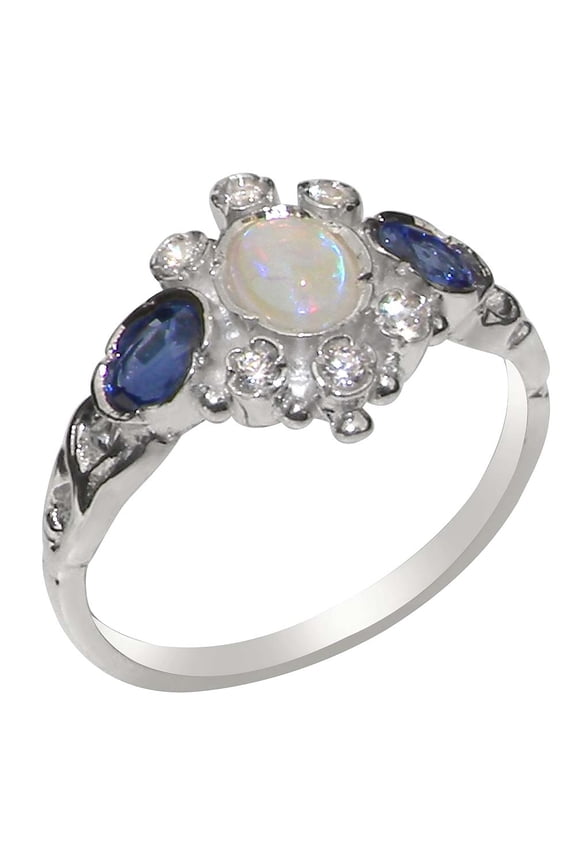 LBG British Made 925 Sterling Silver Opal Sapphire Cubic Zirconia ring Womens Anniversary Ring - 33 size options - Size 11.75