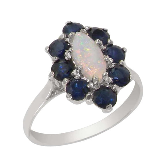 LBG British Made 925 Sterling Silver Opal & Sapphire ring Womens Statement Ring - 33 size options - Size 11.75