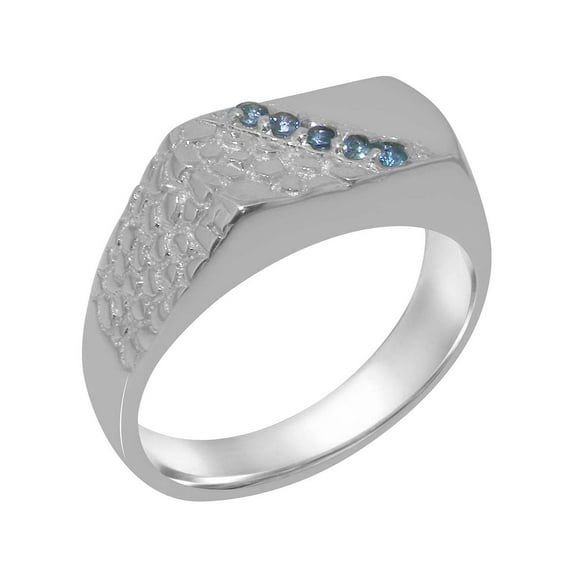 LBG British Made 925 Sterling Silver Real Genuine Blue Topaz Mens band Ring - 33 size options - Size 8.25