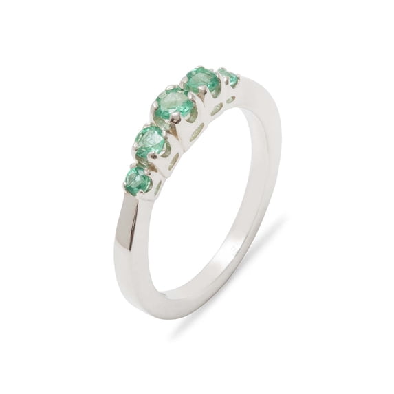 LBG British Made 925 Sterling Silver Real Genuine Emerald Womens band Ring - 33 size options - Size 5.75