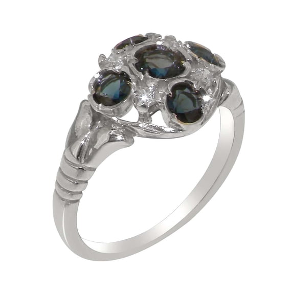 LBG British Made 925 Sterling Silver Real Genuine London Blue Topaz & Cubic Zirconia Womens Statement Ring - 33 size options - Size 5.75