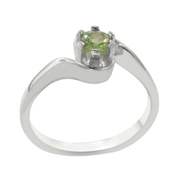 LBG British Made 925 Sterling Silver Real Genuine Peridot Womens Engagement Ring - 33 size options - Size 8.25