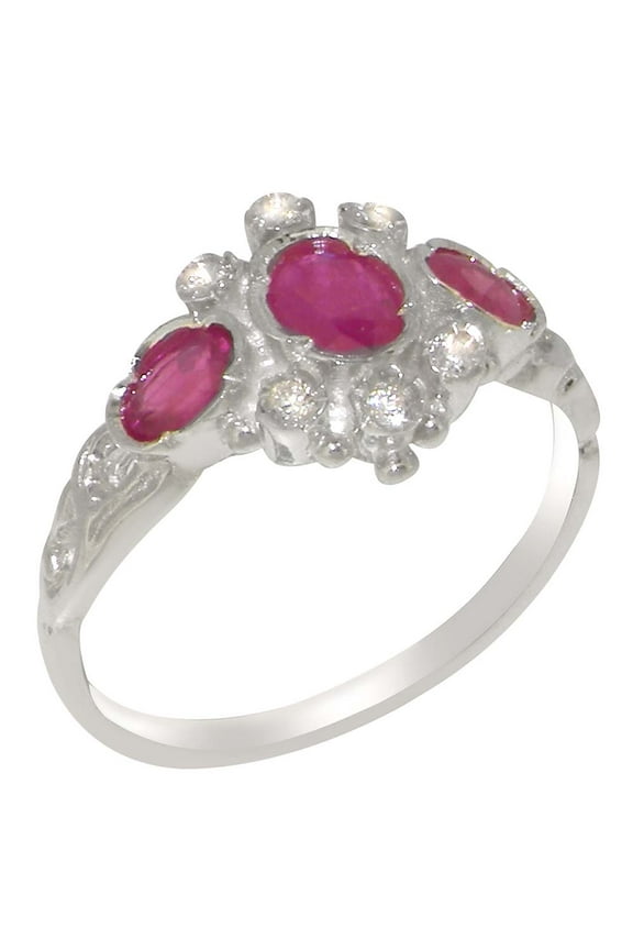 LBG British Made 925 Sterling Silver Real Genuine Ruby & Diamond Womens Promise Ring - 33 size options - Size 5.75