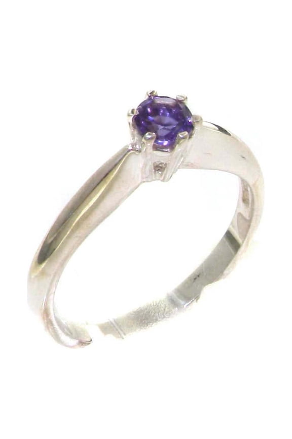 LBG British Made 925 Sterling Silver Real Natural Amethyst Womens Engagement Ring - 33 size options - Size 8