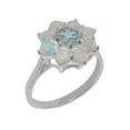 thumbnail image 1 of LBG British Made 925 Sterling Silver Real Natural Aquamarine & Opal Womens Engagement Ring - 33 size options - Size 8, 1 of 6