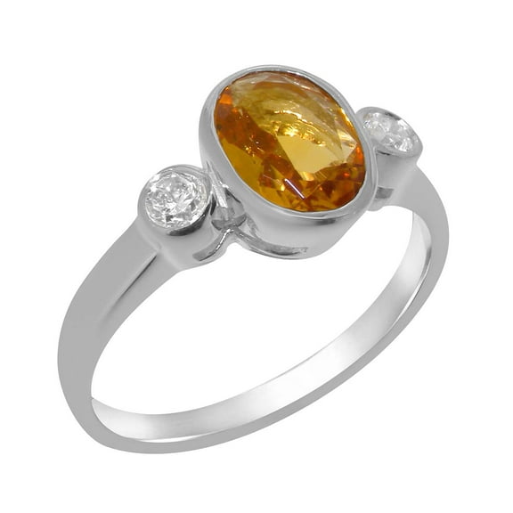 LBG British Made 925 Sterling Silver Real Natural Citrine & Cubic Zirconia Womens Statement Ring - 33 size options - Size 8