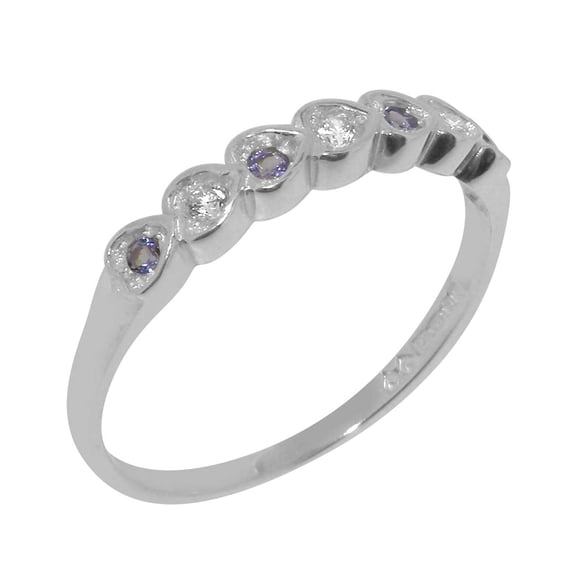 LBG British Made 925 Sterling Silver Ring with Natural Diamond & Tanzanite Womens Eternity Ring - 33 size options - Size 7.25