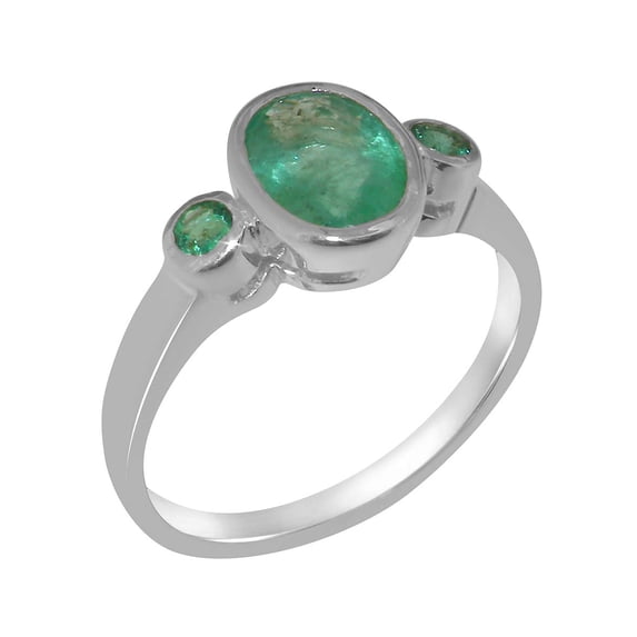 LBG British Made 925 Sterling Silver Ring with Natural Emerald Womens Engagement Ring - 33 size options - Size 7.25