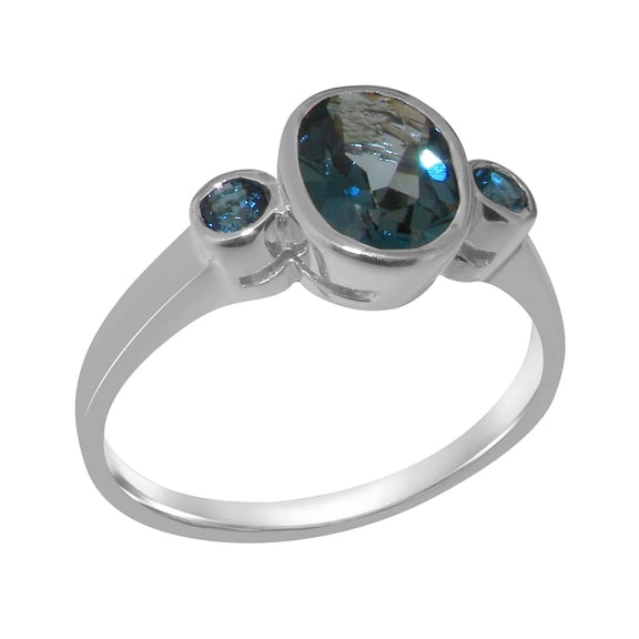 LBG British Made 925 Sterling Silver Ring with Natural London Blue Topaz Womens Anniversary Ring - 33 size options - Size 4