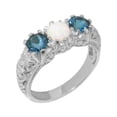 thumbnail image 1 of LBG British Made 925 Sterling Silver Ring with Natural Opal & London Blue Topaz Womens Engagement Ring - 33 size options - Size 7.25, 1 of 7