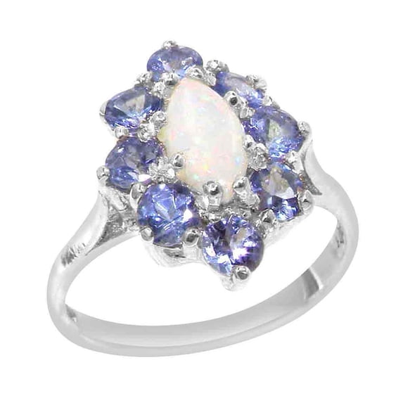 LBG British Made 925 Sterling Silver Ring with Natural Opal & Tanzanite Womens Statement Ring - 33 size options - Size 4