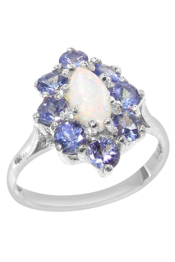 LBG British Made 925 Sterling Silver Ring with Natural Opal & Tanzanite Womens Statement Ring - 33 size options - Size 4