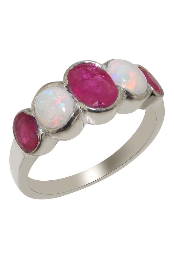 LBG British Made 925 Sterling Silver Ruby & Opal ring Womens Band Ring - 33 size options - Size 11.75