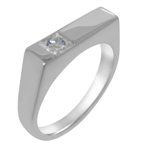 LBG British Made 925 Sterling Silver Synthetic Cubic Zirconia Mens Promise Ring - 33 size options - Size 6.5