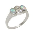 thumbnail image 1 of LBG British Made 925 Sterling Silver Synthetic Cubic Zirconia & Natural Opal Womens Promise Ring - 33 size options - Size 9.5, 1 of 6