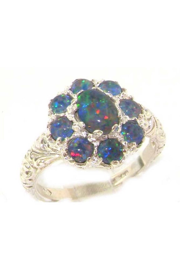 LBG British Made 925 Sterling Silver Synthetic Opal Triplet Womens Statement Ring - 33 size options - Size 10