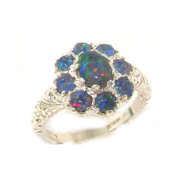 LBG British Made 925 Sterling Silver Synthetic Opal Triplet Womens Statement Ring - 33 size options - Size 6.5