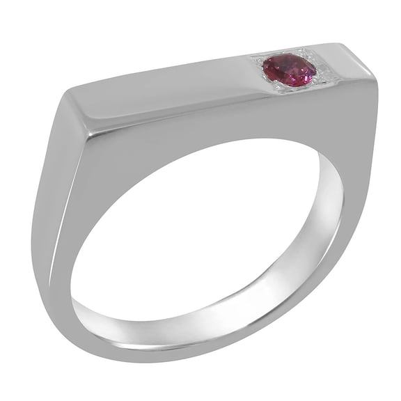 LBG British Made 925 Sterling SilverMens Ring Natural Pink Tourmaline Band Ring - 33 size options - Size 7.5