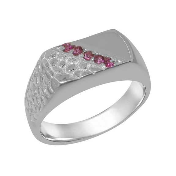 LBG British Made 925 Sterling SilverMens Ring Natural Pink Tourmaline band Ring - 33 size options - Size 7.5