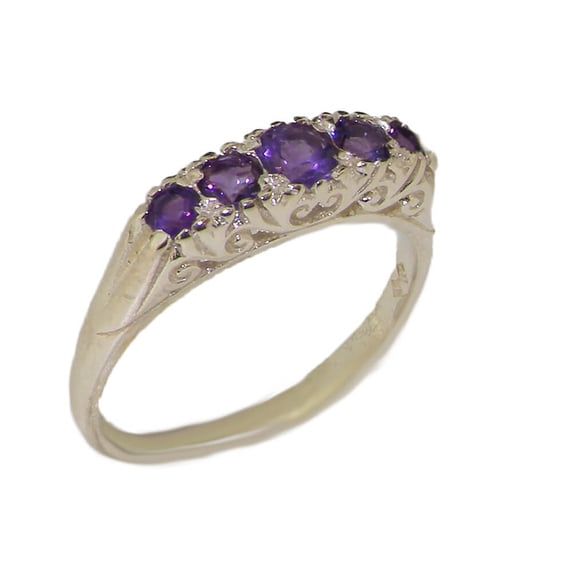 LBG British Made 9ct White Gold Natural Amethyst Womens Band Ring - Size 11.75 - 33 size options