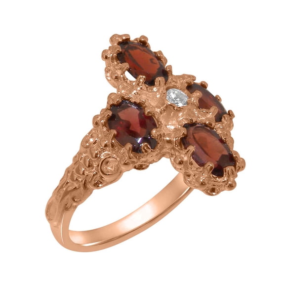 LBG British Made 9k Rose Gold Cubic Zirconia & Garnet Womens Statement Ring - 33 size options - Size 9