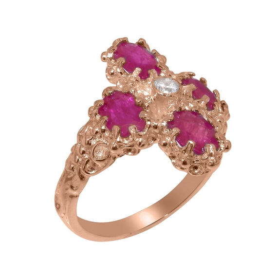 LBG British Made 9k Rose Gold Cubic Zirconia & Ruby Womens Promise Ring - 33 size options - Size 6