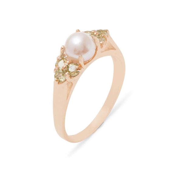 LBG British Made 9k Rose Gold Cultured Pearl & Peridot Womens Cluster Ring - 33 size options - Size 7.75