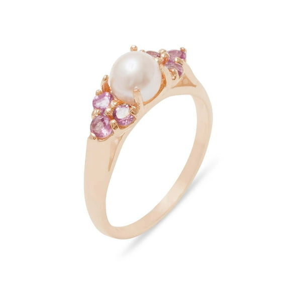 LBG British Made 9k Rose Gold Cultured Pearl & Pink Tourmaline Womens Cluster Ring - 33 size options - Size 10