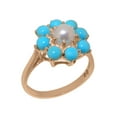 thumbnail image 1 of LBG British Made 9k Rose Gold Cultured Pearl & Turquoise Womens Statement Ring - 33 size options - Size 9, 1 of 6